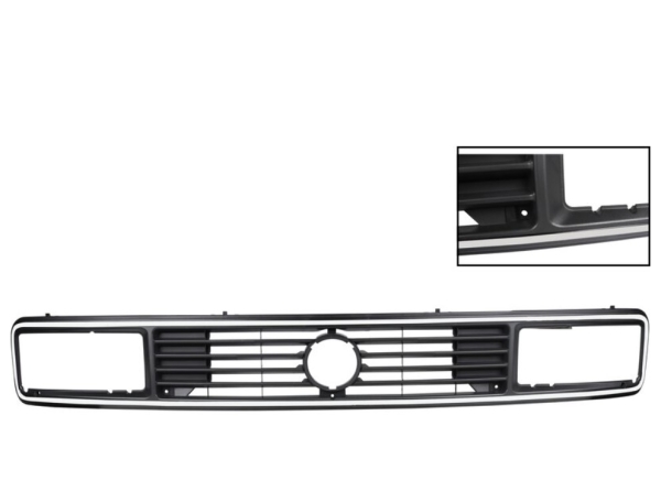 Radiator-grille-for-square-headlamps-black-with-adhesive-chrome-edge-VW-Bus-T3-255853652J